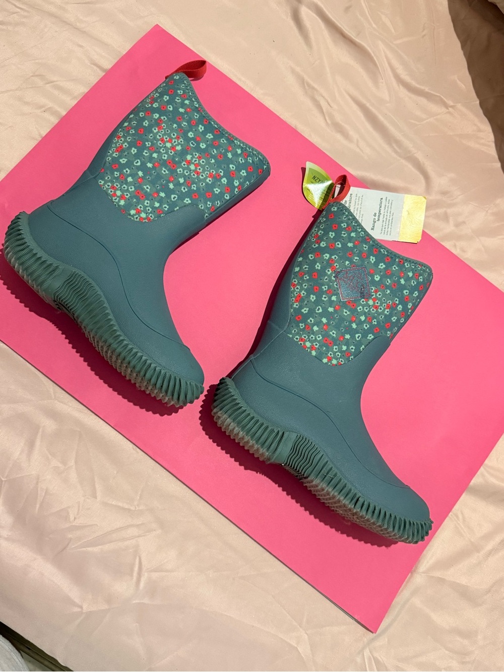 Kids Waterproof Floral Rain Boots - Teal Green